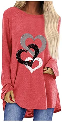Valentines Shirts for Girls Cute Love heart Patterns Juniors Graphic Tees Women Long Sleeve Crew Neck