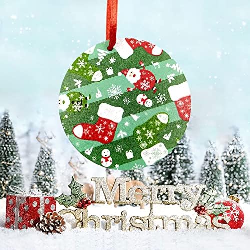 70mm bijeli obojen božićni disk DIY božićni ukras Drveni okrugli privjesak sa crvenim užetom božićni