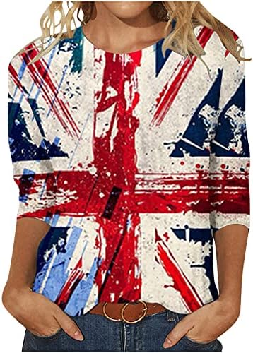 RbCulf ženske Patriotske majice Dan nezavisnosti štampani tanki Fit o-izrez 3/4 rukavi majica bluza