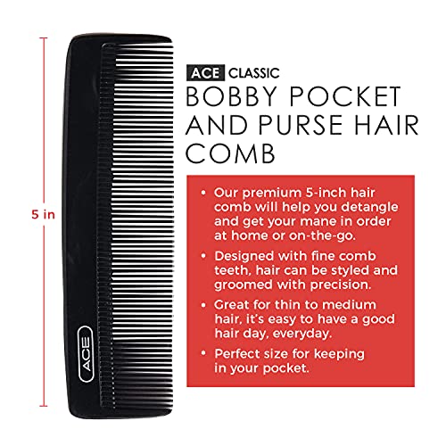 GOODY Ace Classic Bobby džepni češalj za kosu - 5 inča, Crni-odličan za sve tipove kose - fini češalj