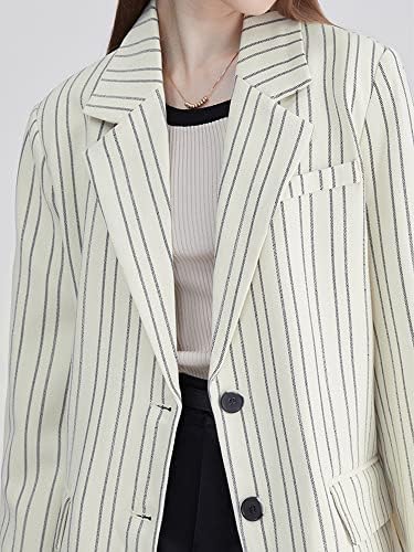 Lang Xu Glass Korean Striped Blazer kaput za žene Jednostruki grudi dugih rukava kaput ženska