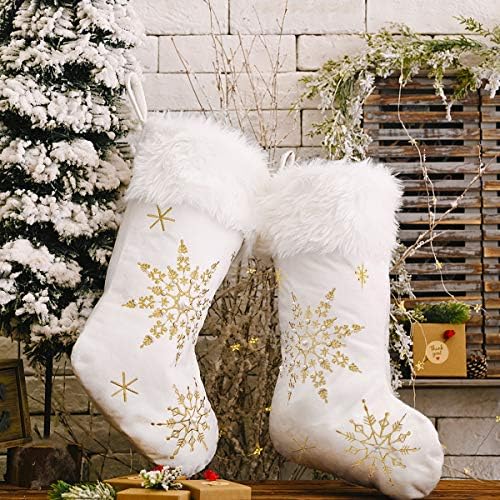 Mauts-Inus 20 Bijeli božićni ukrasi čarape, sa srebrnim bisernim snježnim pahuljicama, koje se koriste