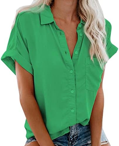 Žene casual gumb dolje majice pamučna posteljina bluza plus veličina visokih vrhova dugih rukava,