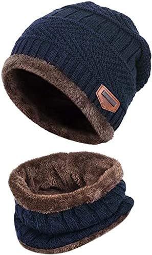Zimska topla pletena kapa šešir grijač za vrat 2 Kom Set sa dvoslojnom podstavom od flisa za muškarce i