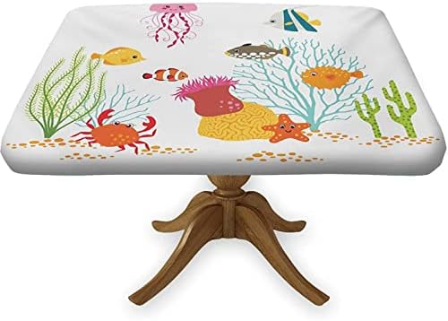 Dekorativni ugrađeni stolovi za četvrtaste tablice, ocean elastični poklopac stola, vodeni crtani ribe meduze