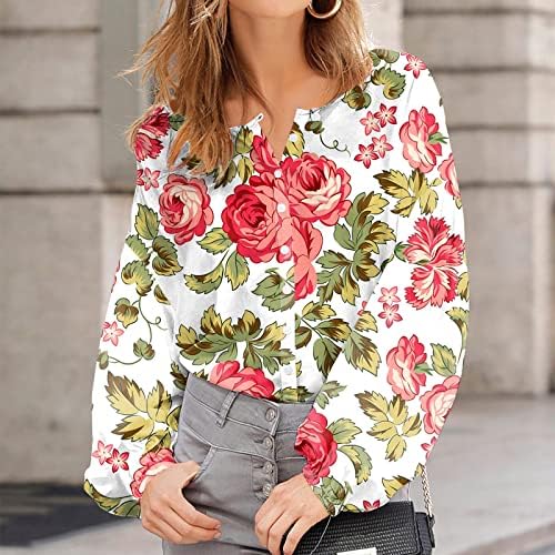 T Shirts Pack Women 2023 Women's New Casual Loose Bubble Sleeve Flowers Print Fashion Shirt for Woman