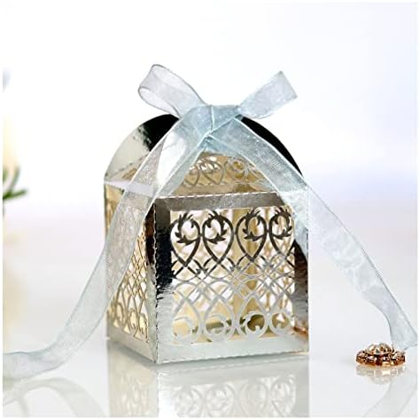 Halou 50pcs čipka rešetka šuplja nosača poklon bombona kutije s vrpcom prilagođenim vjenčanim zabavom