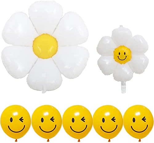 Bieufbji Daisy Baloni, bijela tratinčica, baloni u obliku cvijeća, osmijeh lica lateks balona, ​​žuti smiješni