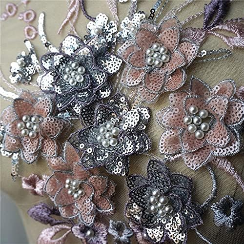 N / A ružičasto srebrne 3D čipke čipke tkanine perle Sequin tassel vezene haljine applicira ovratnik