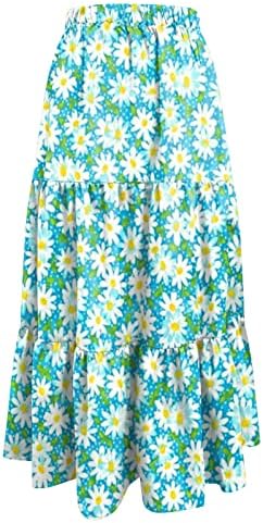 Pleted Flowy Maxi suknje za žene Ležerne ljeto Boho Boho Beach suknja Čvrsta boja visoka struka Swiered