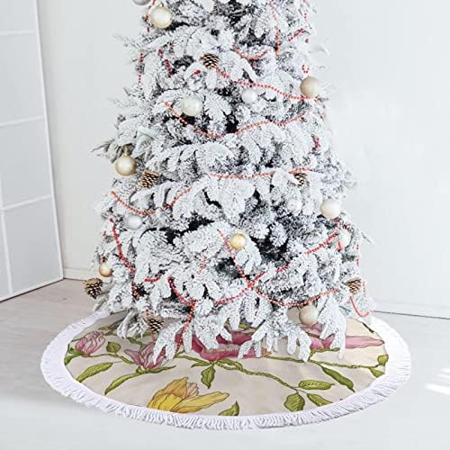 Cvijeće i ptice Ispisuju suknju za božićnu drvcu sa reselom za sretnu božićnu zabavu pod Xmas stablom