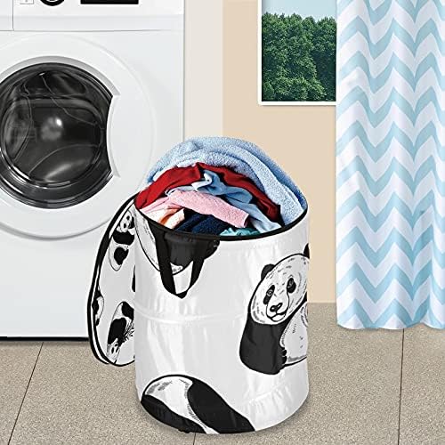 Sketch Style Pandas Pop up rublje koči sa poklopcem Sklopiva korpa za pranje rublja s ručkama Skladišna košarica