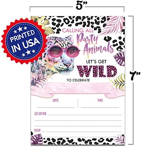 Party džungle životinje Rođendan Poziv za djevojke, ružičasti divlji Leopard Cheetah Kids Safari