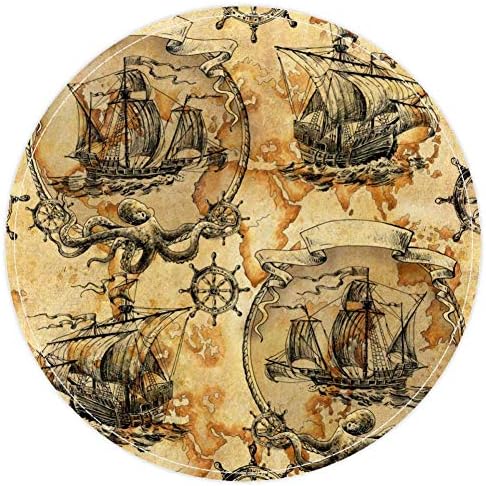 HEOEH Vintage Jedrilice Painted Pirates Treasures Painted, Neklizajući otirač 15,7 okrugli tepih tepisi tepisi