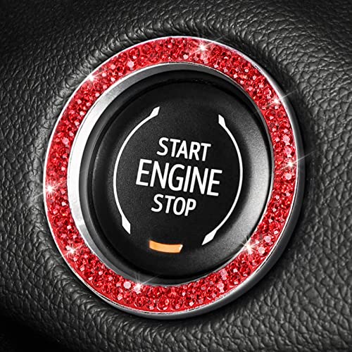 Tobequeen Crveni gumb za pokretanje Bling Auto pristupanje, Crystal Rhinestone Start Motor Bling Grb Grb naljepnica