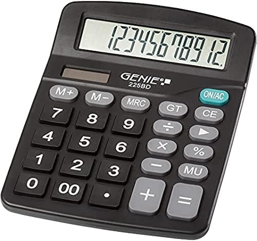 GENIE 225 BD 12-znamenkasti desktop kalkulator dvostruke snage Kompaktni dizajn crni