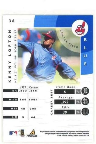 1998 Pinnacle ovjereno ogledalo Blue 36 Kenny Lofton bankrotirani ispit - nepotpisane bejzbol kartice