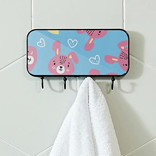 Pink Bunny Love Print Cayl stalak za nosač zida, ulazni nosač sa 4 kuka za kapute kaputi za ručnik torbica