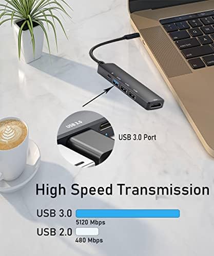 Kioosdinfely USB C Hub, 5-u-1 Multiport Adapter sa [4K HDMI], [100W power Delivery], 1usb 3.0 Port