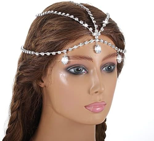 Jerany Wedding Head Chain Rhinestone Headpiece Nakit Silver Hair Chain Festival Holloween Costume Bridal