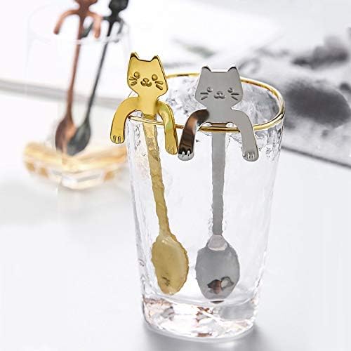 GENIGW 3 kom Mini kašike za kafu crtane mačke mali čaj slatka mačkica viseća kašika metalni alati za piće