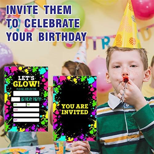 Sjaj za rođendanski poziv, Glow Neon poziva kartice (20 brojeva) sa kovertama, ispunite stil pozivnice