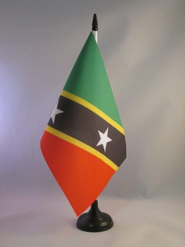 AZ zastava Saint Kitts i Nevis stola zastava 5 '' x 8 '' - Nevizijska stolna zastava 21 x 14 cm - crna plastična