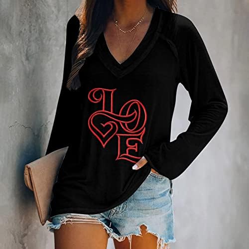 Ljubav Ženska majica Casual Comfy dugih rukava Majica Loot Fit V izrez slova Grafički ispisani bluza