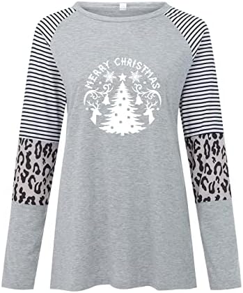Ženski prugasti Leopard Print Tops modni Dugi rukav u boji blok pulover tunike okrugli vrat Casual bluze
