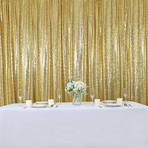 Hahuho Zlatna zavjesa za pozadinu sa šljokicama, 2 kom 2ftx8ft Glitter pozadina za zabave, Božić, vjenčanje,