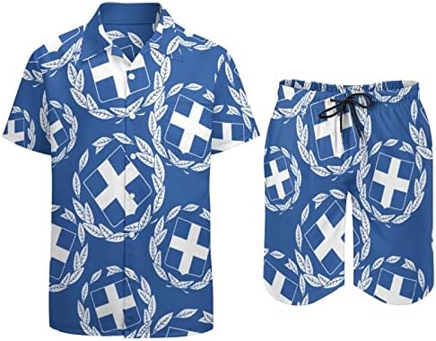 Grčka Nacionalni amblem Muškarci 2 komada plaža havajska gumba niz majicu kratkih rukava i šorc odijela