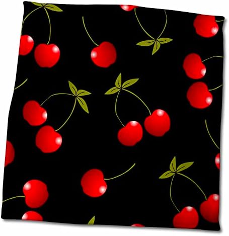 3D ruža Ispis Juicy Crvene trešnje na Black TWL_24730_1 ručnik, 15 x 22