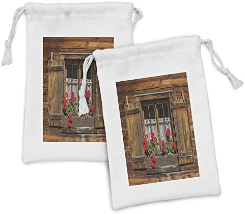 AMBESONNE GERANIUMS torbica tkanina od 2, prozore sa kapcima stare drvene kolibe dizajnirane