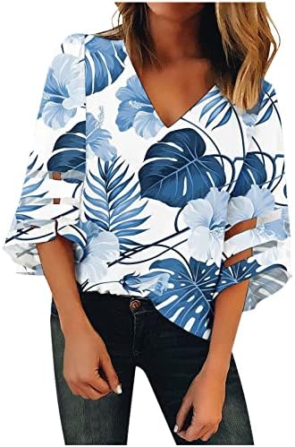 Majica Žene Fall Ljeto 2023 3/4 rukava V izrez Cvjetni izrez Grafički Capri Mesh Patchwork bluza
