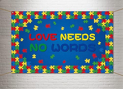 Ljubav Ne Treba Riječi Pozadina Banner Autizam Svijest Puzzle Komad Aprila Fotografija Pozadina Zid Viseći Ukras