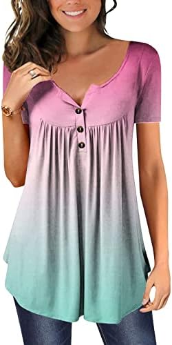 Ženske košulje Trendy ljetna bluza s kratkim rukavima plus veličina Dugme V-izrez Košulje Cvjetni labavi Flowy