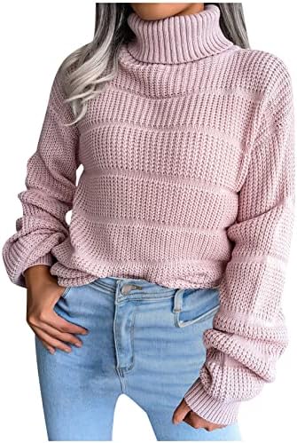 Džemper za žene Turtleneck pletena modna policajana prevelika vafla dugih rukava pletene pulover tunike