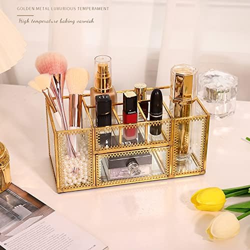 L-Lei stakleni makeup organizator - Zlatni parfem Kozmetički držač - Držač četkica za šminku - Zapanjujući