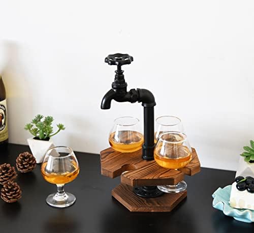 OwwGift Wine HOLDER & PET / WHISKEY FLITNI SET sa 4 čaše i bambus koji poslužuje dekorativnu ladicu Početna Décor