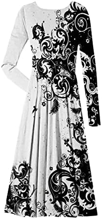 NOKMOPO duge haljine za žene formalna Moda Casual štampani okrugli vrat pulover Dugi rukav