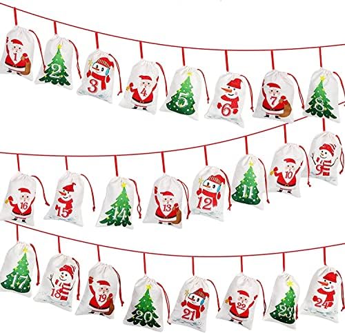 OurWarm Božić Advent Kalendar 2022 dekoracije, 24 dana Dimity Burlap poklon torbe usluge za Božić igračke