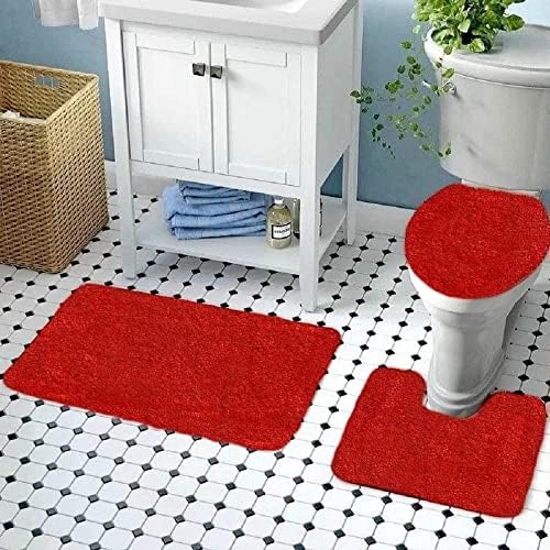 Meki Set prostirki za kupatilo od 3 komada, crvena toaletna konturna prostirka u obliku slova