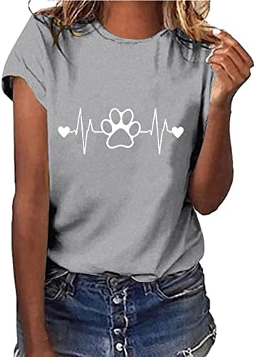 Košulja za žene za žene Slatka psa Paw Heartbeat Print Majica Labavi modni kratki rukovi Ležerne