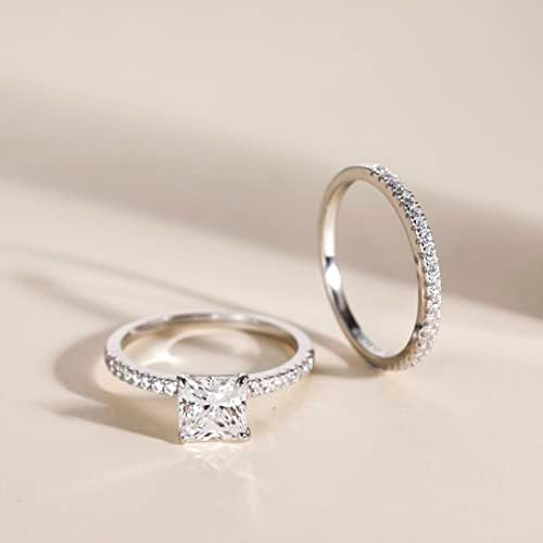 Eamti 2ct 925 Sterling Silver Bridal ring Sets Princess CZ zaručnički prstenovi obećavaju prstenje