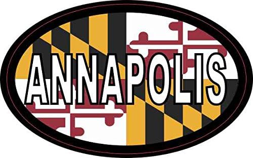 Slikertalk Ovalna Maryland zastava Annapolis Vinil naljepnica, 4 inča za 2,5 inča