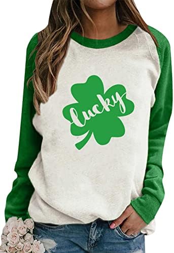 Yming Womens St. Patricks Dan Shamrock Duks Raglan rukava djetelina Ispis Jumper Irski pulover