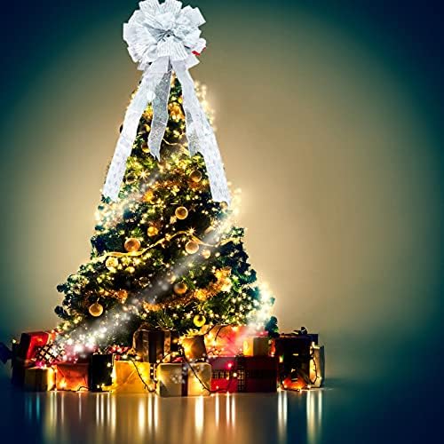 Božićno stablo, 13 x 34 inča Veliki topper luk sa mrežicom Glitter Satin Brod, žičana traka za božićno ukrašavanje