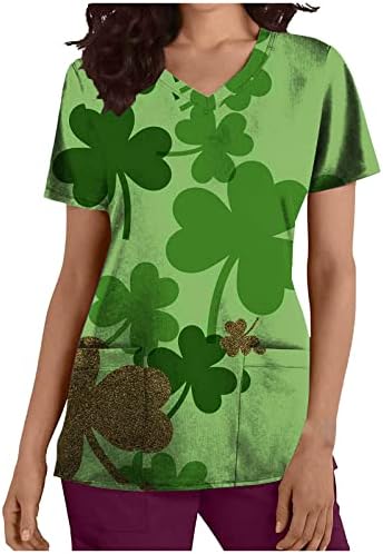 Dan lcepcy St. Patrickov žensku simpatično zeleno štampano radno odelo s kratkim rukavima