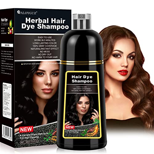 AloyGuz smeđi dlaka šampon za žene i muškarce 3 u 1 instant biljna boja kose koja se lako koristi 10 minuta bojanje,