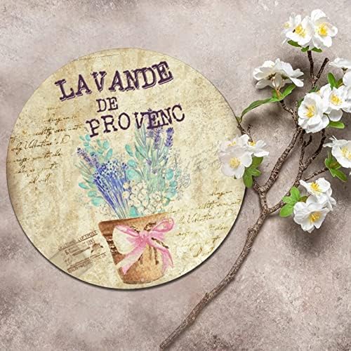 Okrugli metalni limen znak Francuski Lavande de Provence Provence Lavanda Cvijeće Vintage vijenac Potpisuje
